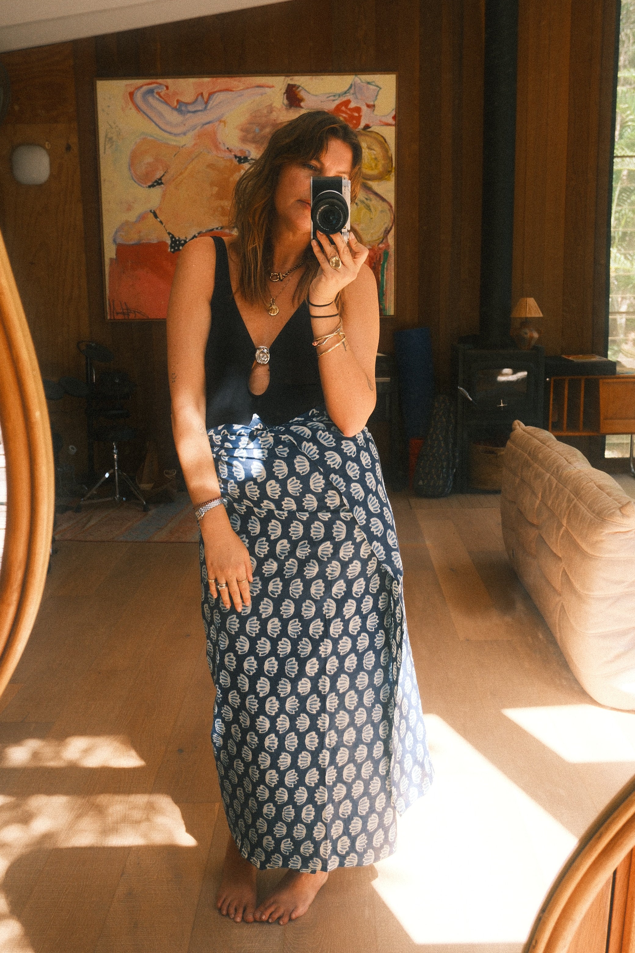 Sarong. Indigo Batik Lotus