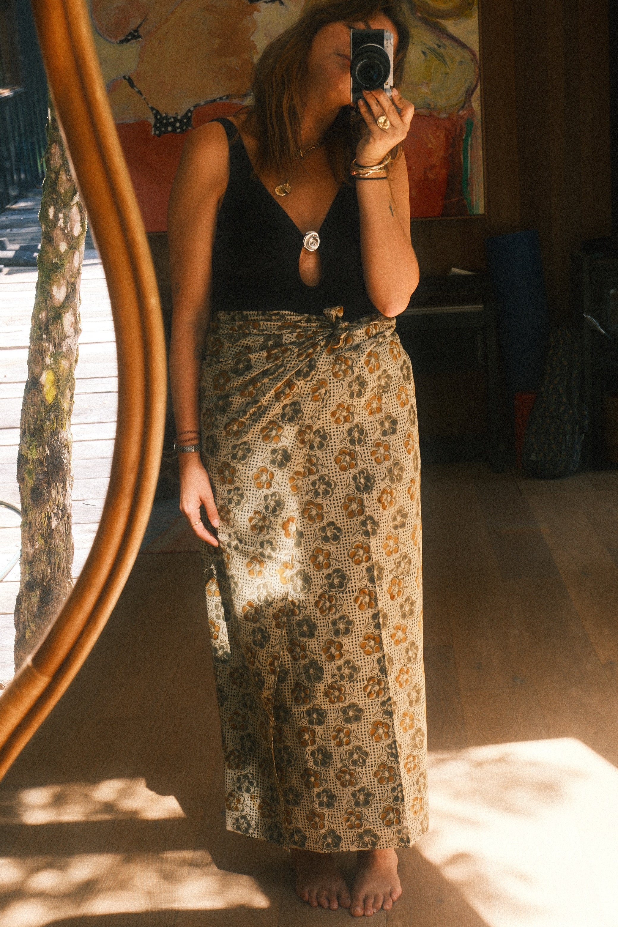 Sarong. Batik Floral Green & Yellow