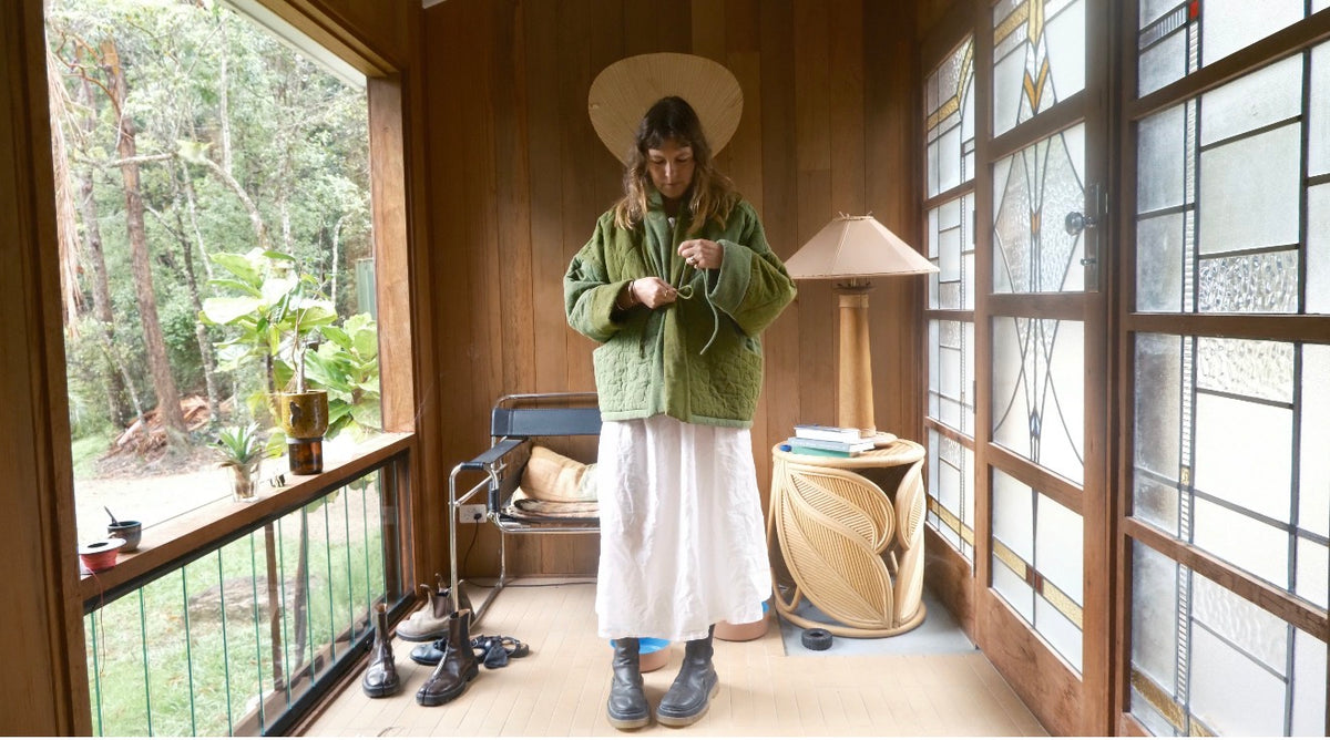Duvet Quilted Jacket . Patchwork Greens