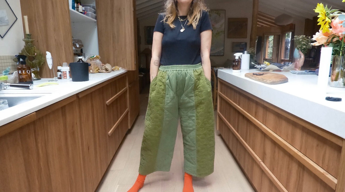Duvet Quilted Pant . Patchwork Greens
