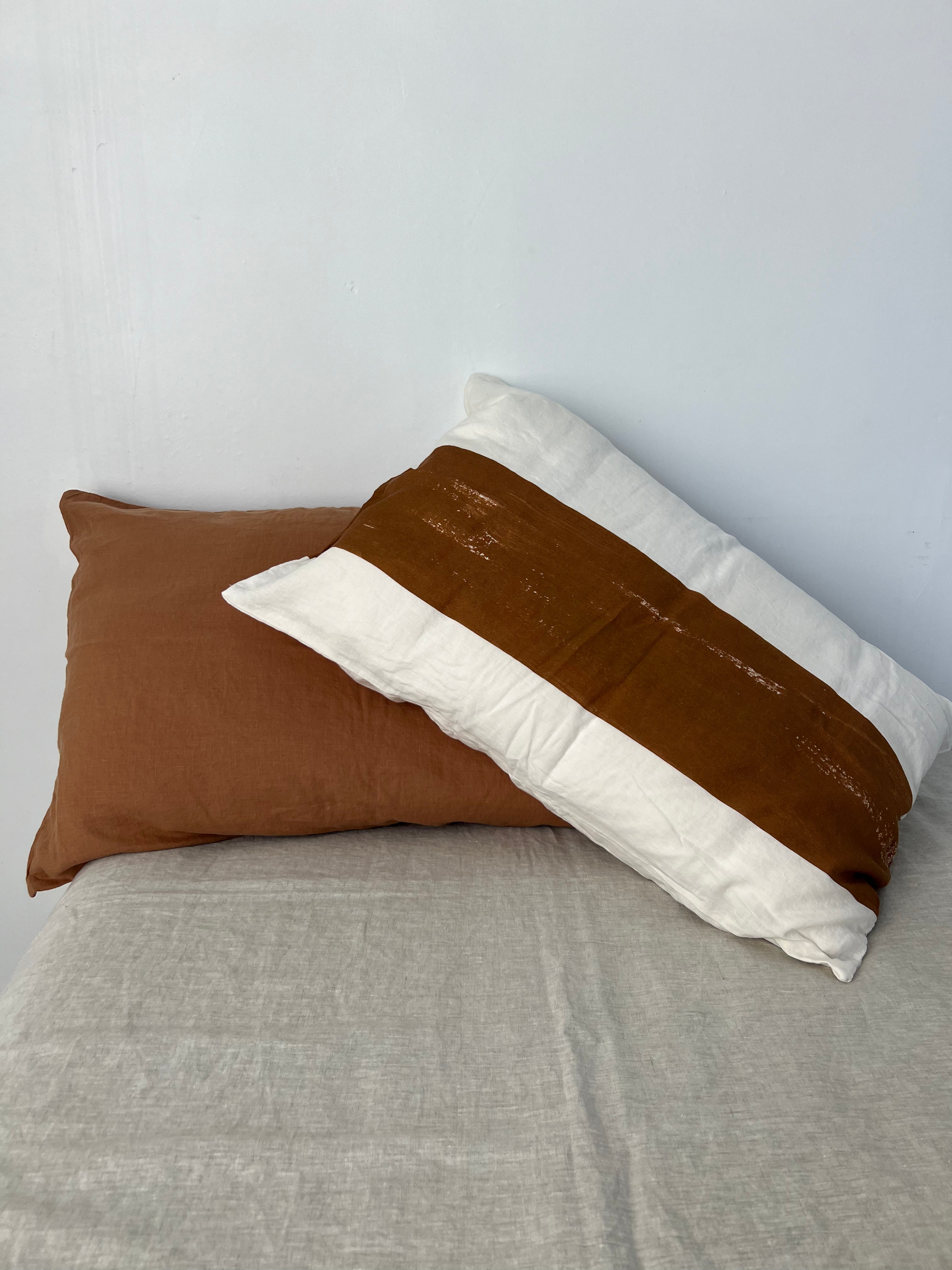 mixed pillowslip set . toffee & mud stripe linen