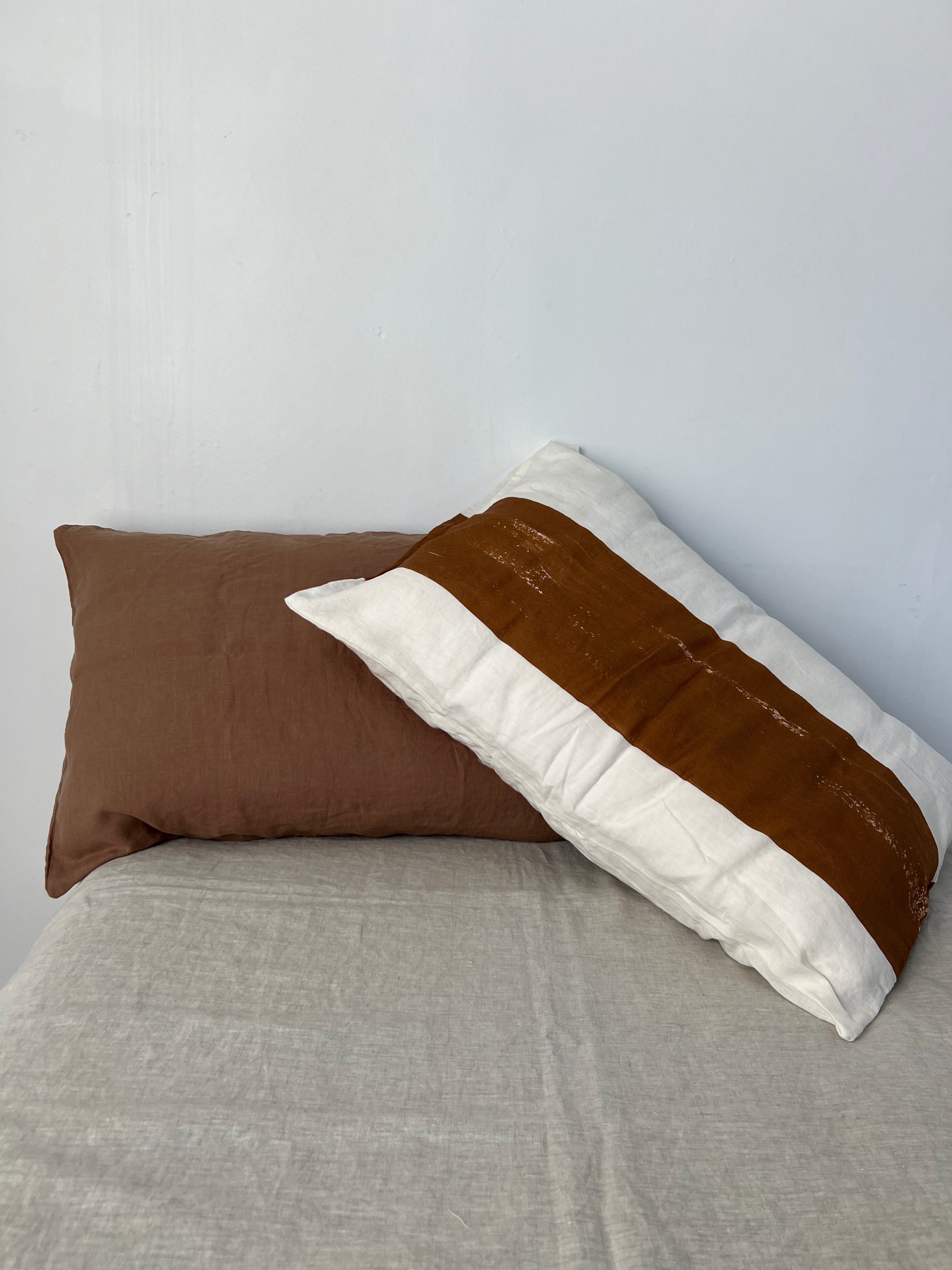 mixed pillowslip set . cocoa & mud stripe linen