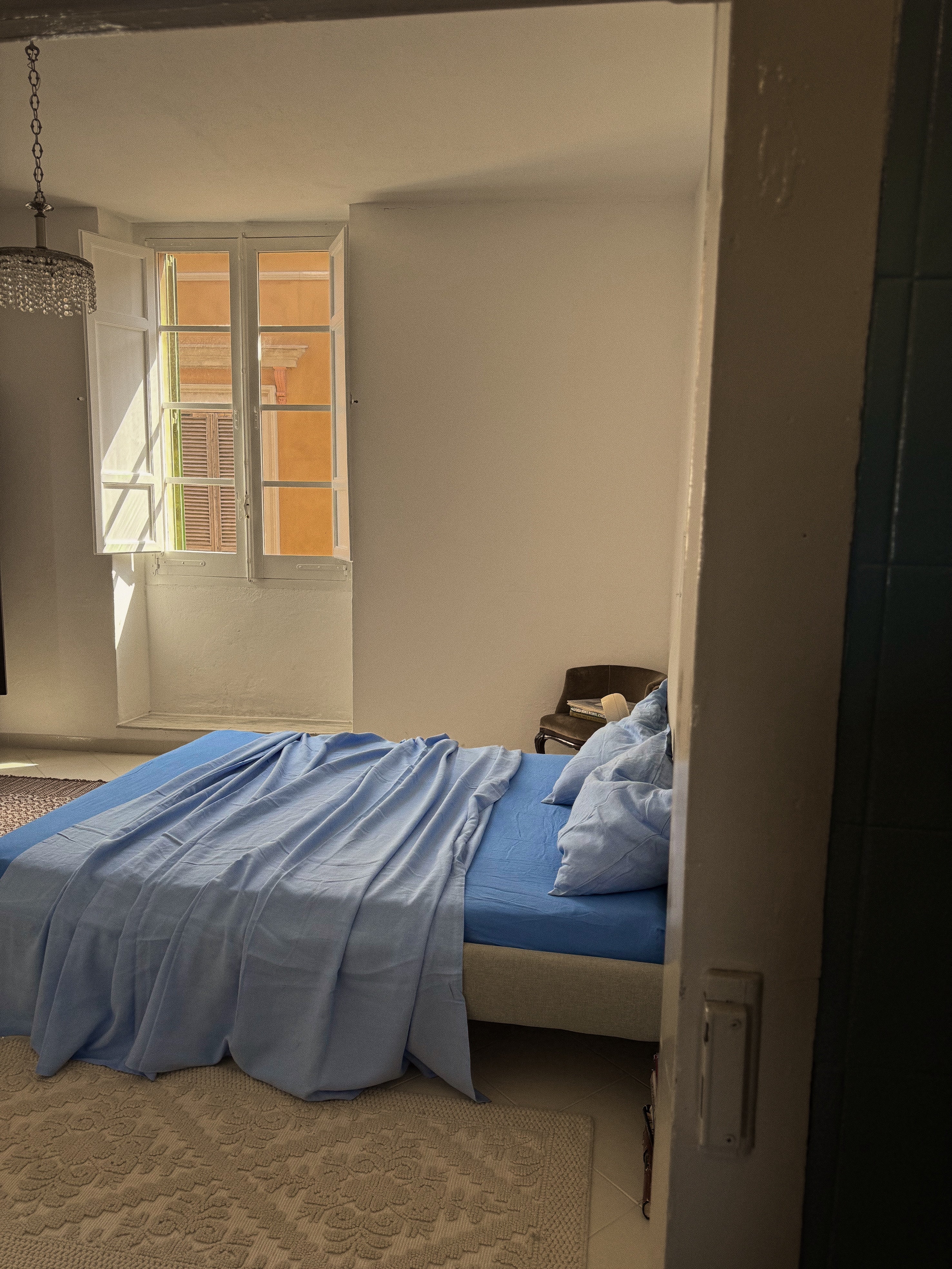 bed cover/ flat sheet . cornflower