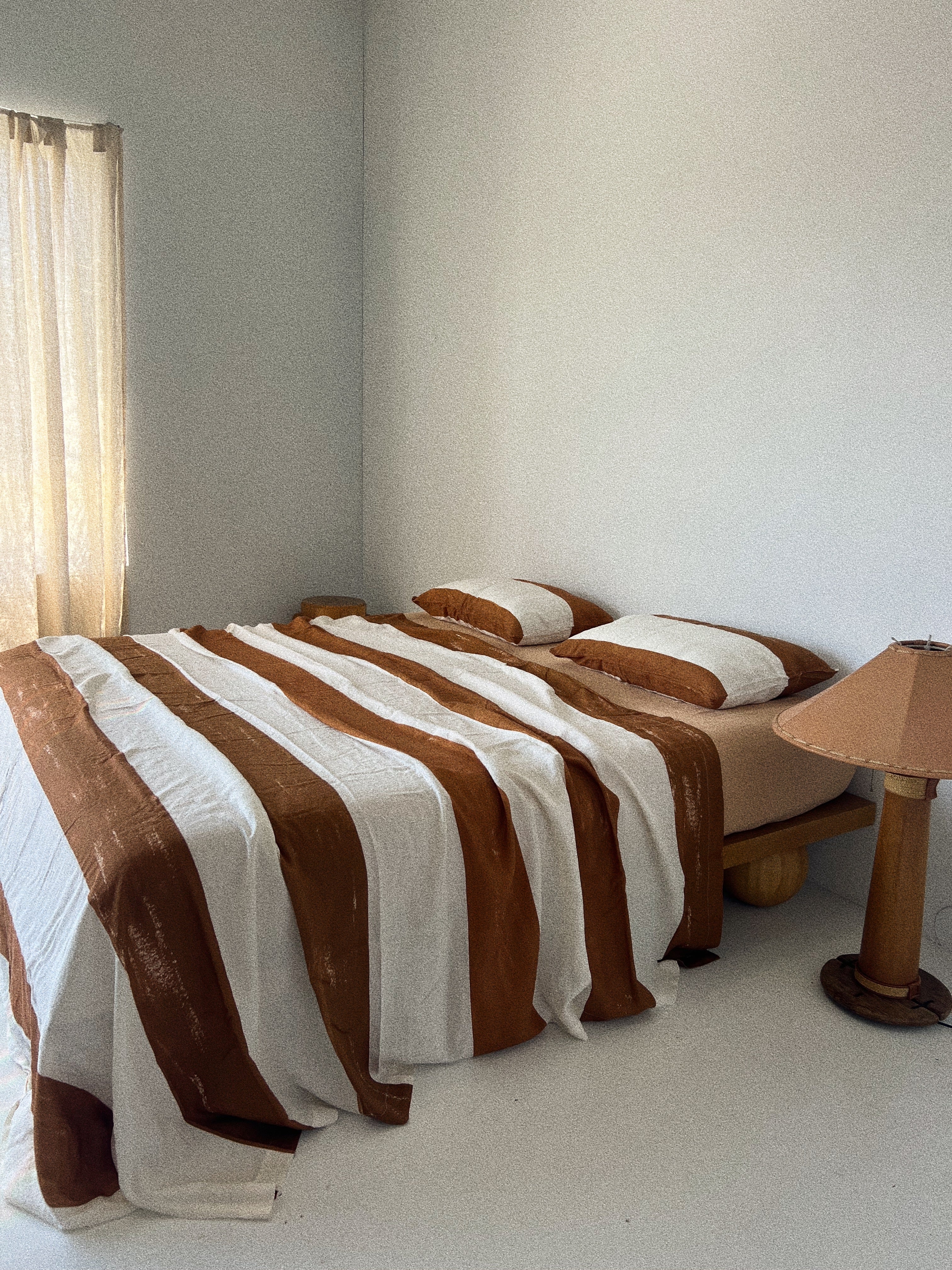 bed cover sheet . mud thick painted stripe