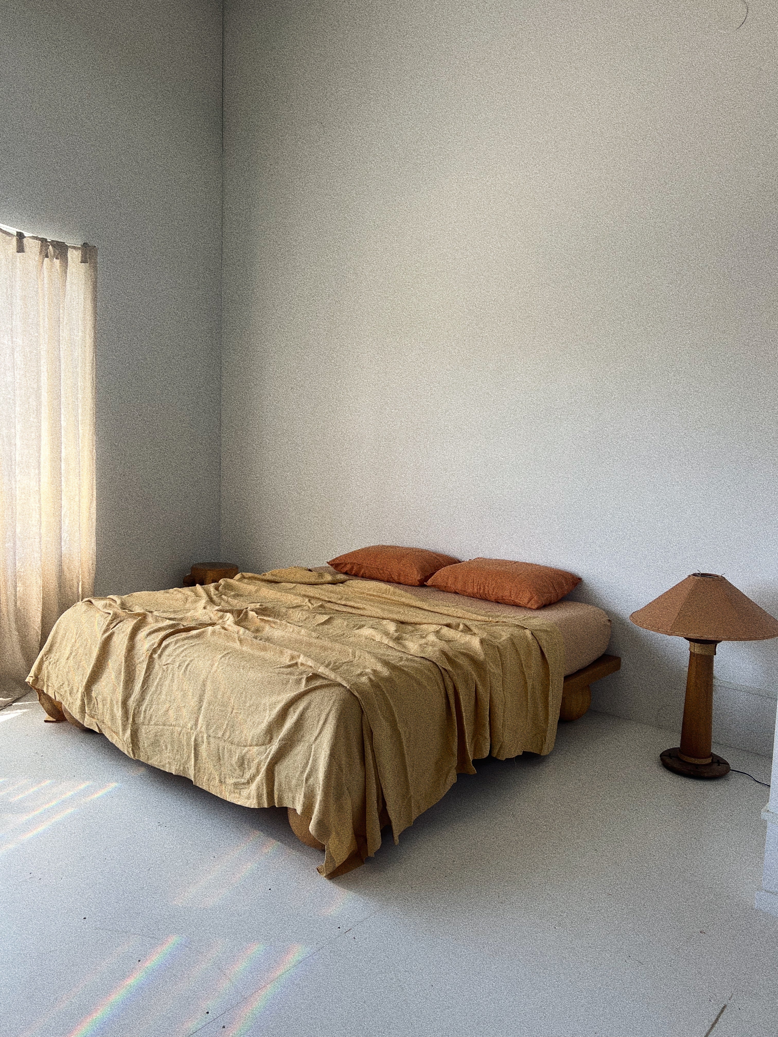 bed cover sheet . mustard linen