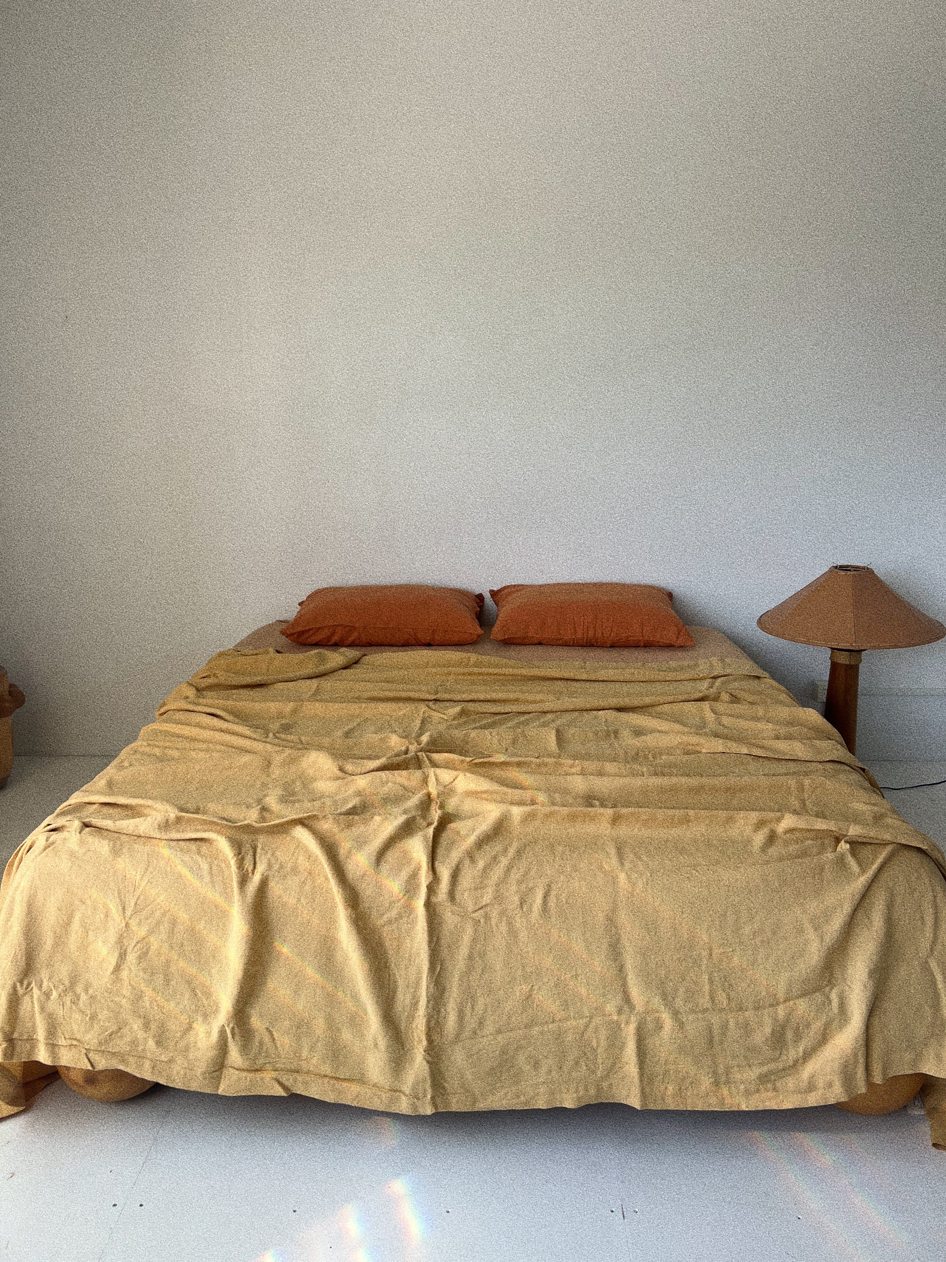 bed cover sheet . mustard linen