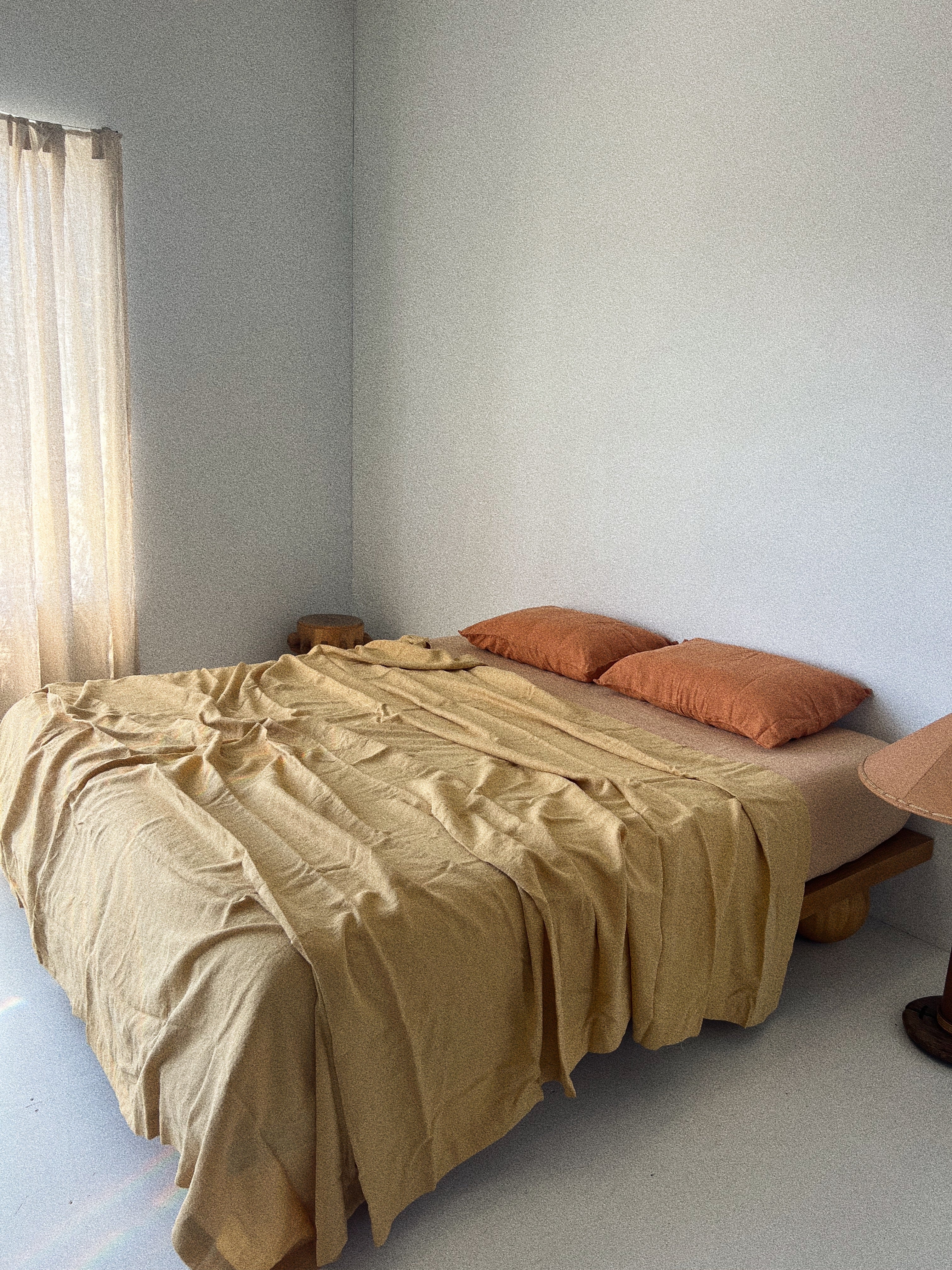 bed cover sheet . mustard linen