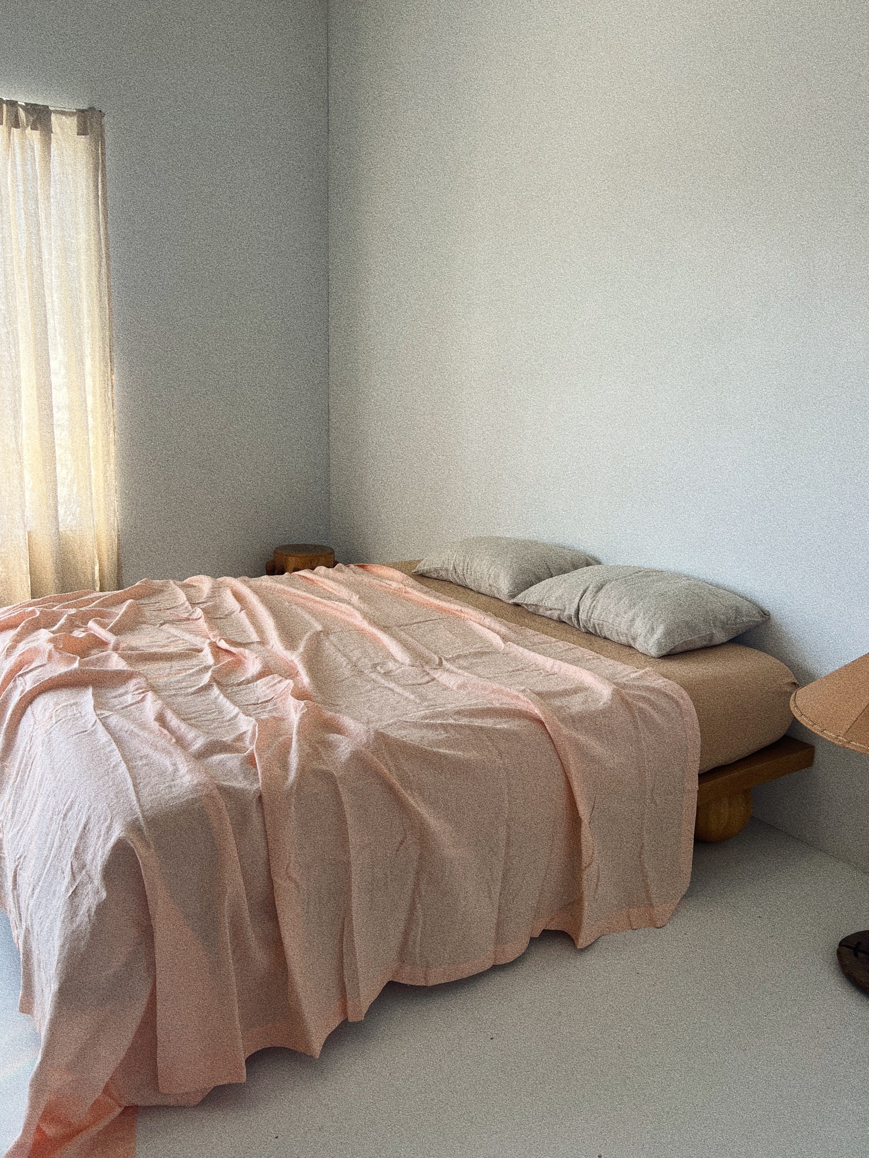 bed cover sheet . peach linen