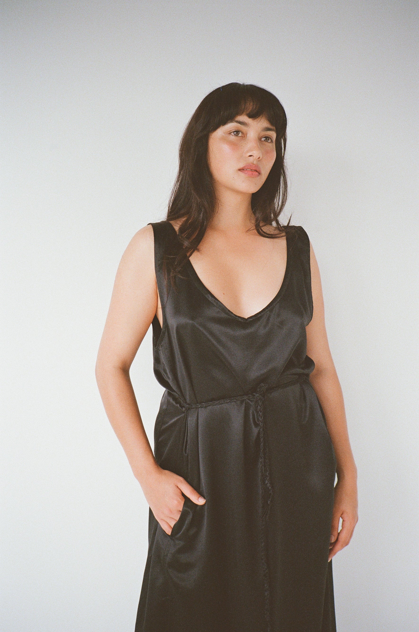 Silk Heritage Slip Dress. Black