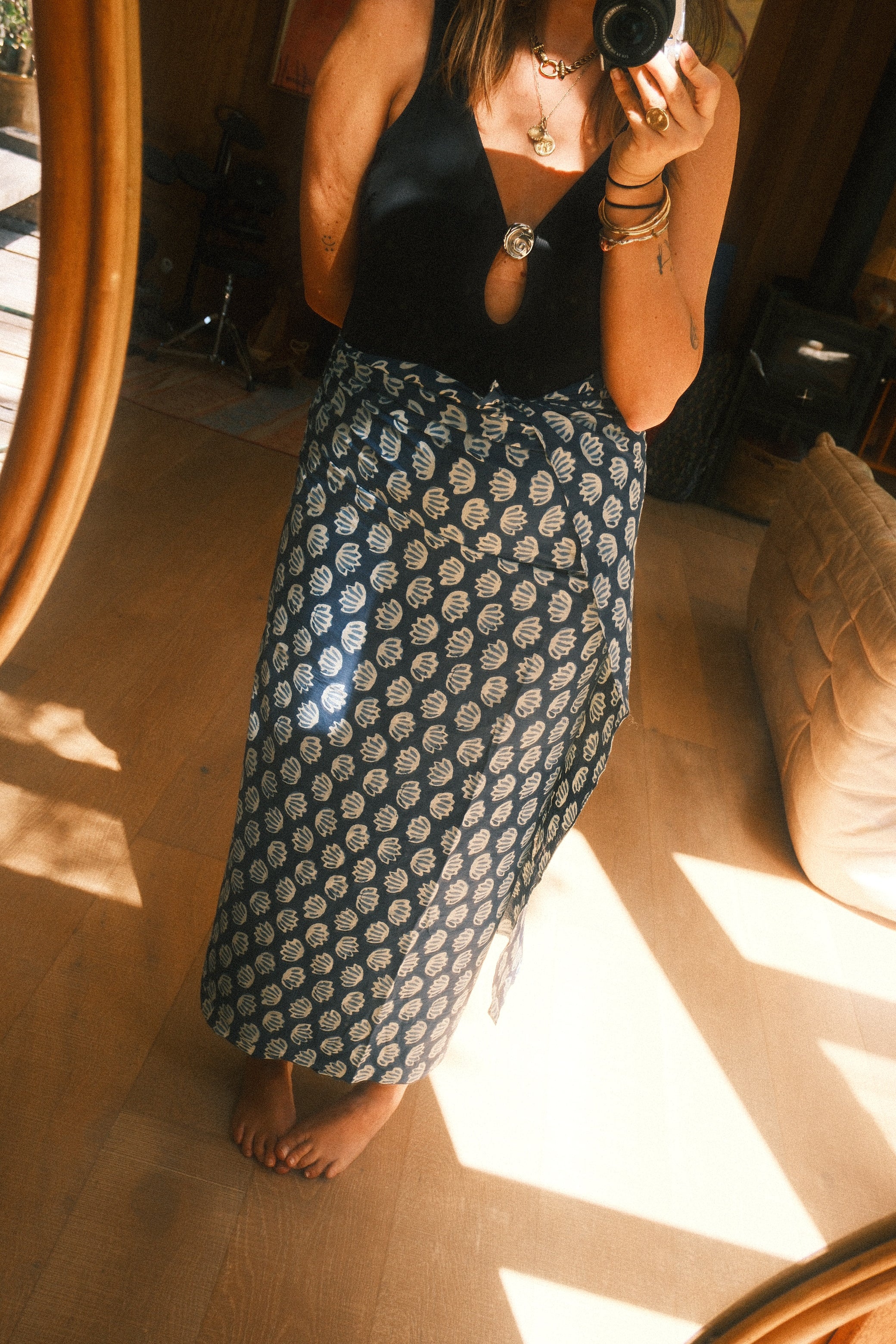 Sarong. Indigo Batik Lotus