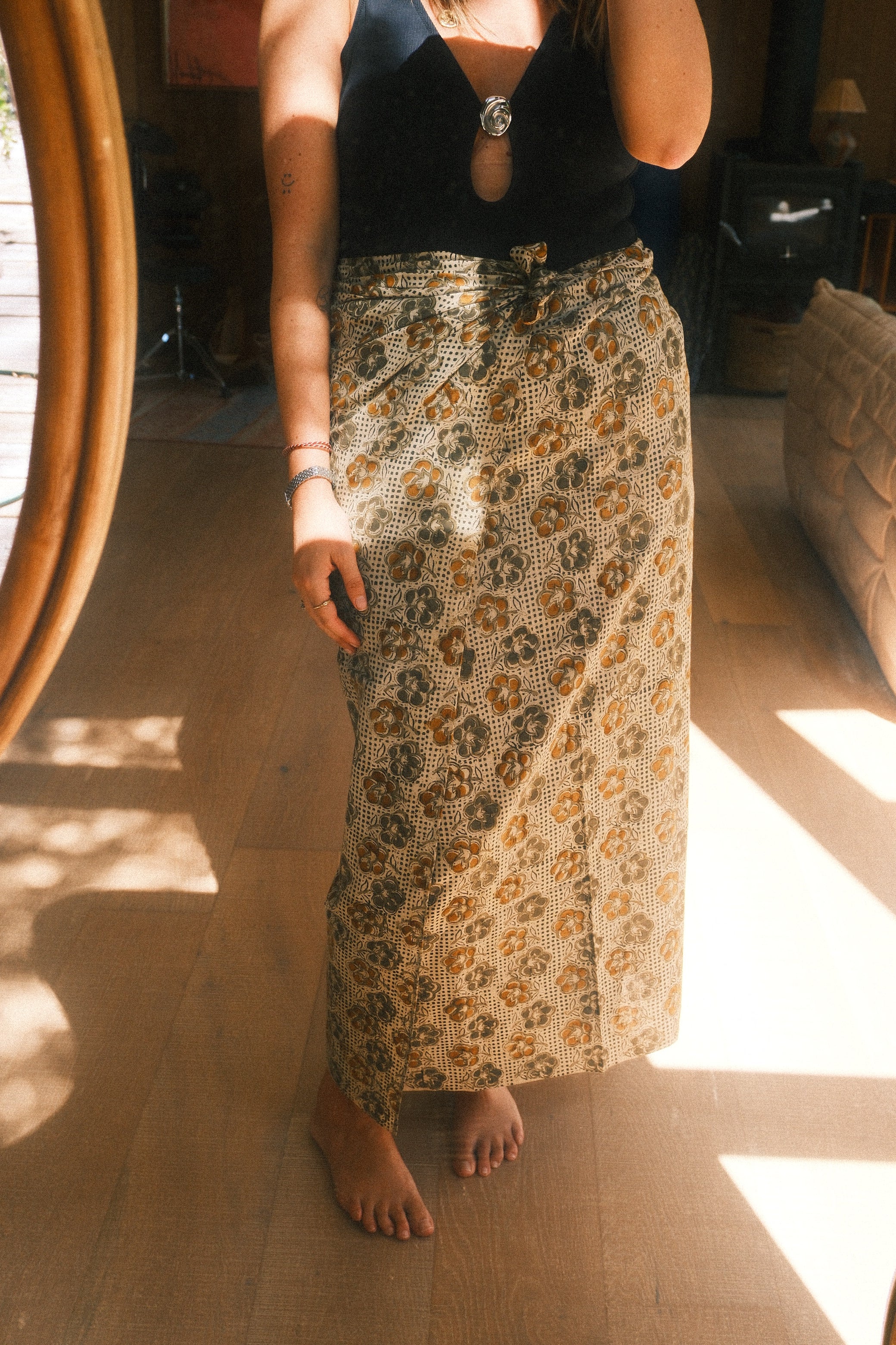 Sarong. Batik Floral Green & Yellow