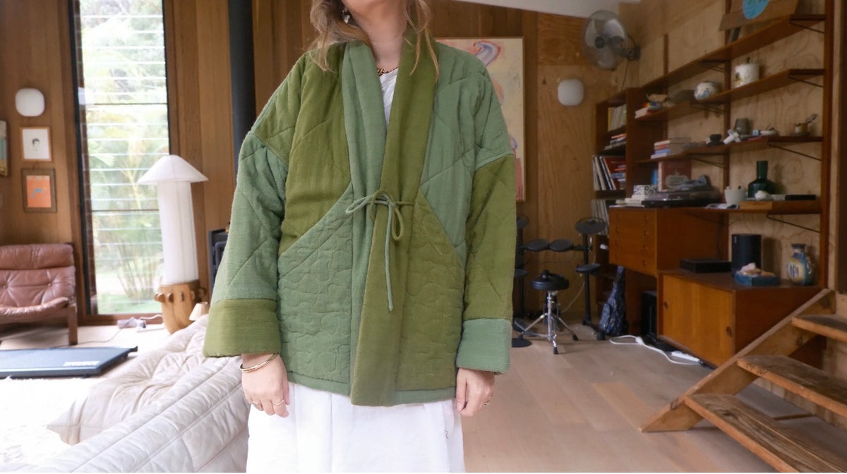 Duvet Quilted Jacket . Patchwork Greens