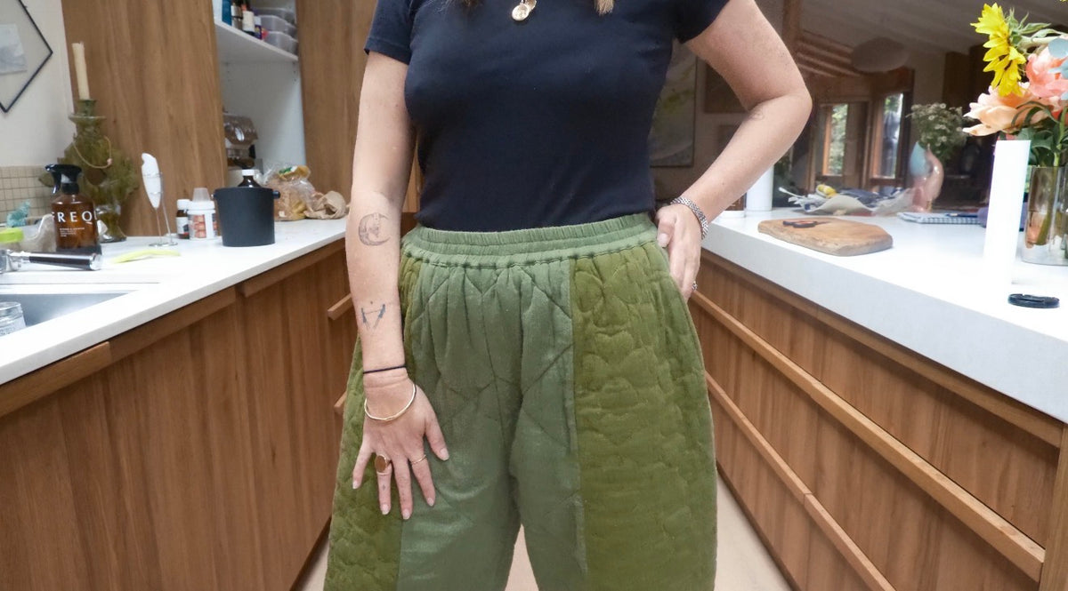 Duvet Quilted Pant . Patchwork Greens