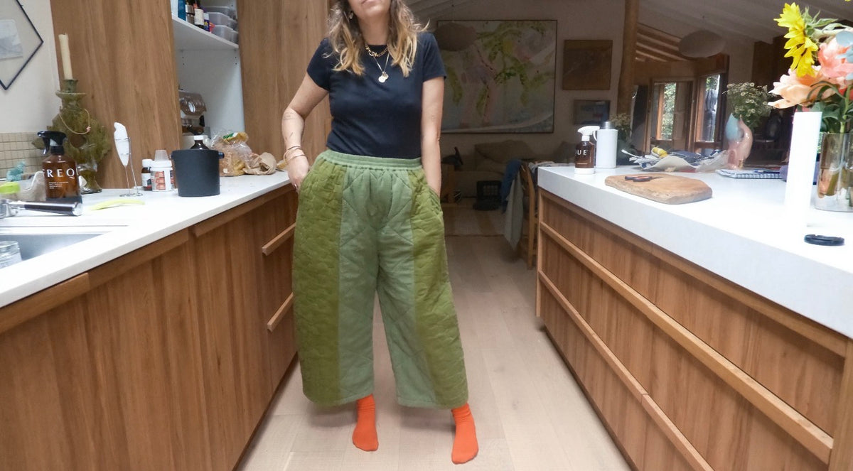 Duvet Quilted Pant . Patchwork Greens