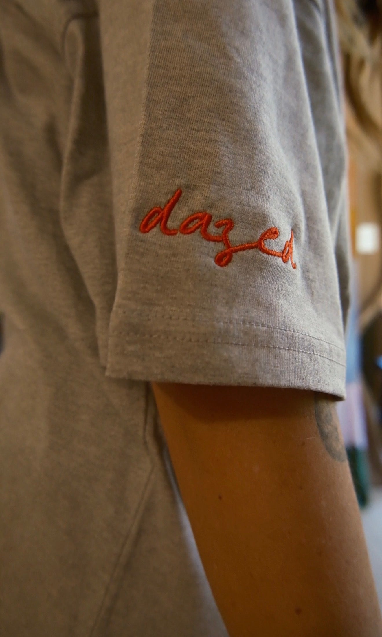 Cotton Boxy Embroidered Tee.  Heather Grey