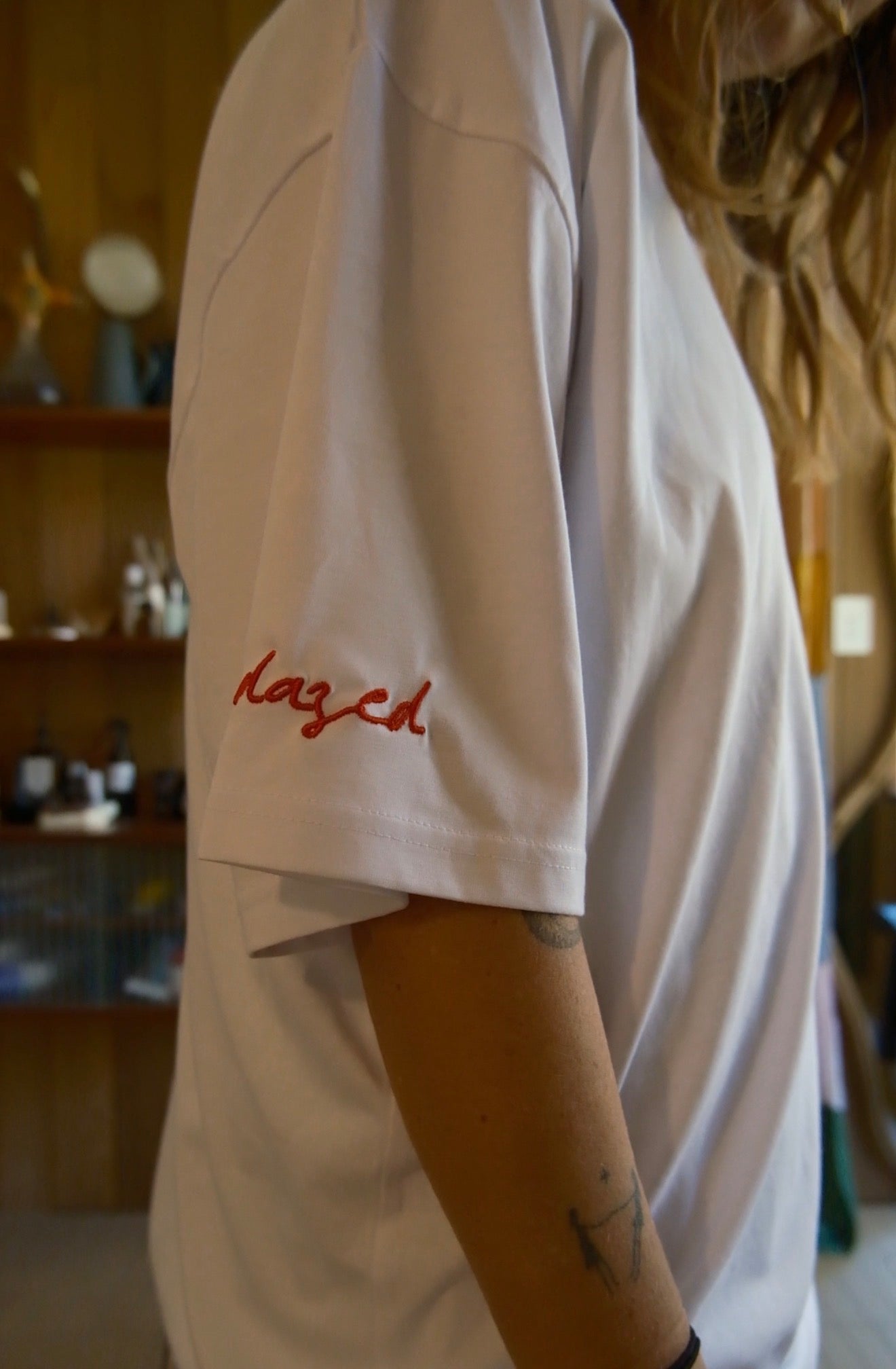 Cotton Boxy Embroidered Tee.  White. Preview