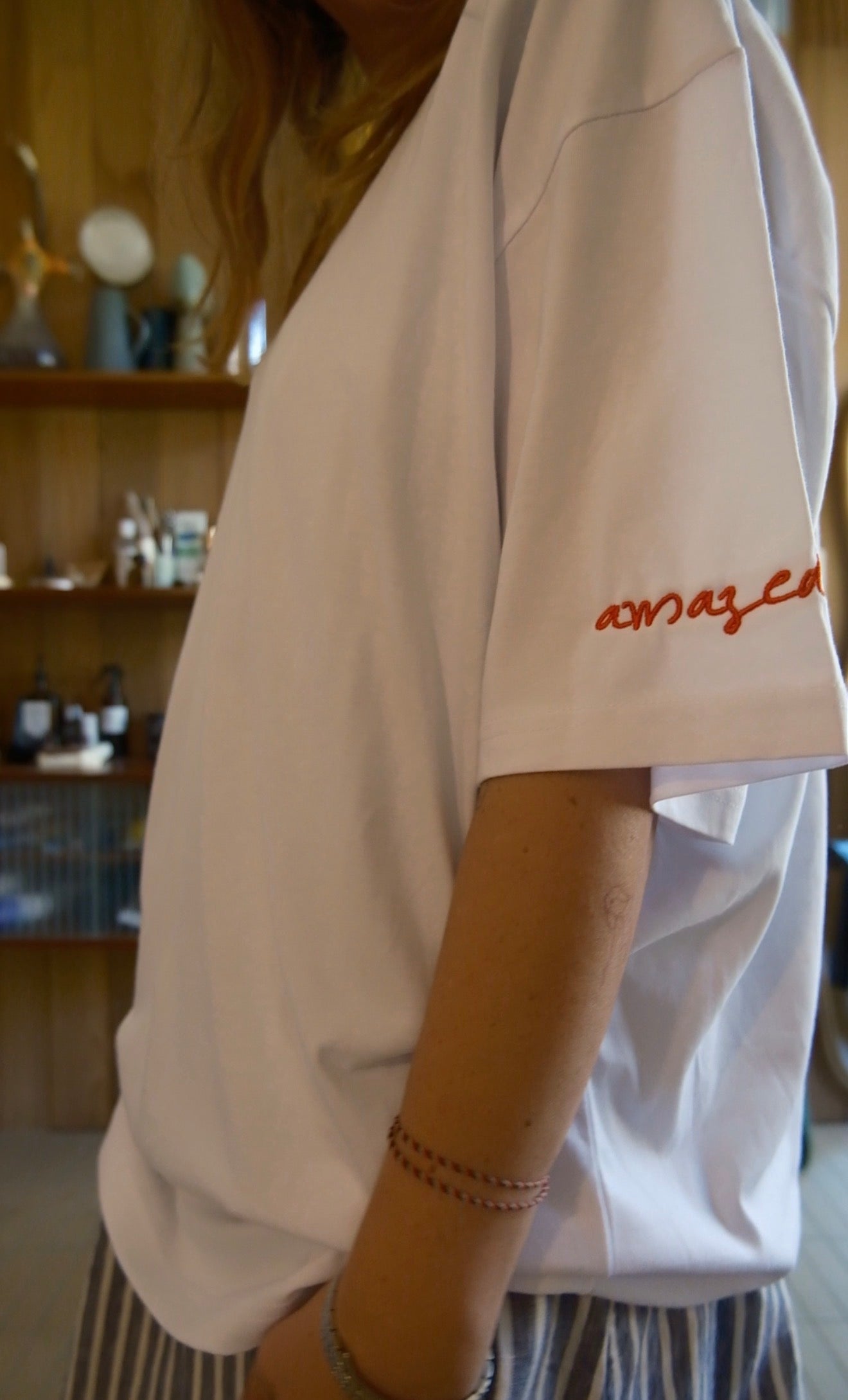 Cotton Boxy Embroidered Tee.  White.