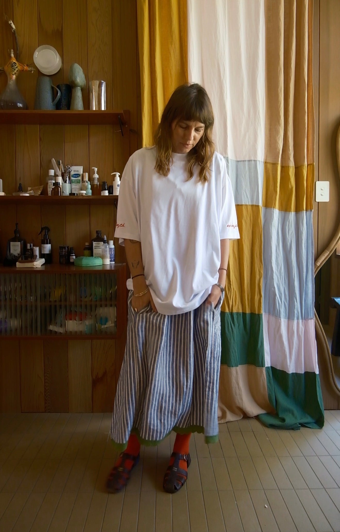 Cotton Boxy Embroidered Tee.  White. Preview