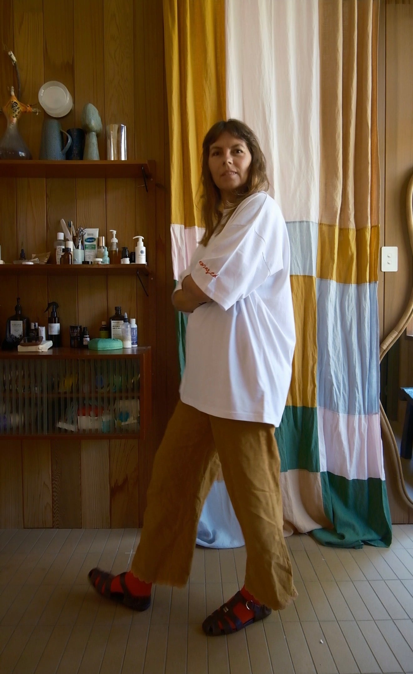 Cotton Boxy Embroidered Tee.  White.