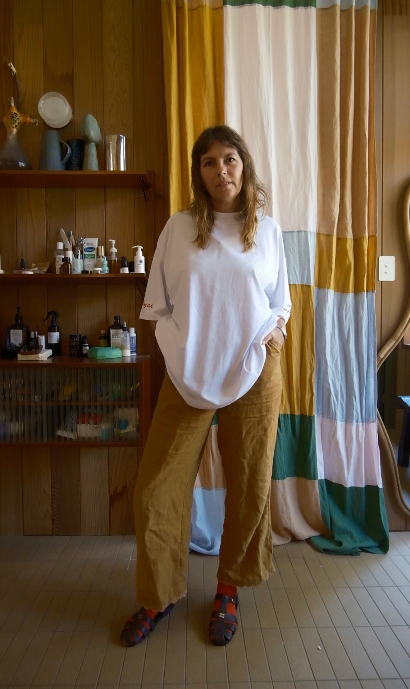 Cotton Boxy Embroidered Tee.  White.
