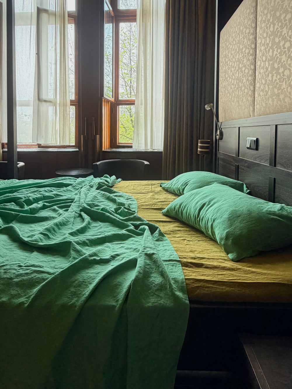 bed cover/ flat sheet . wasabi linen
