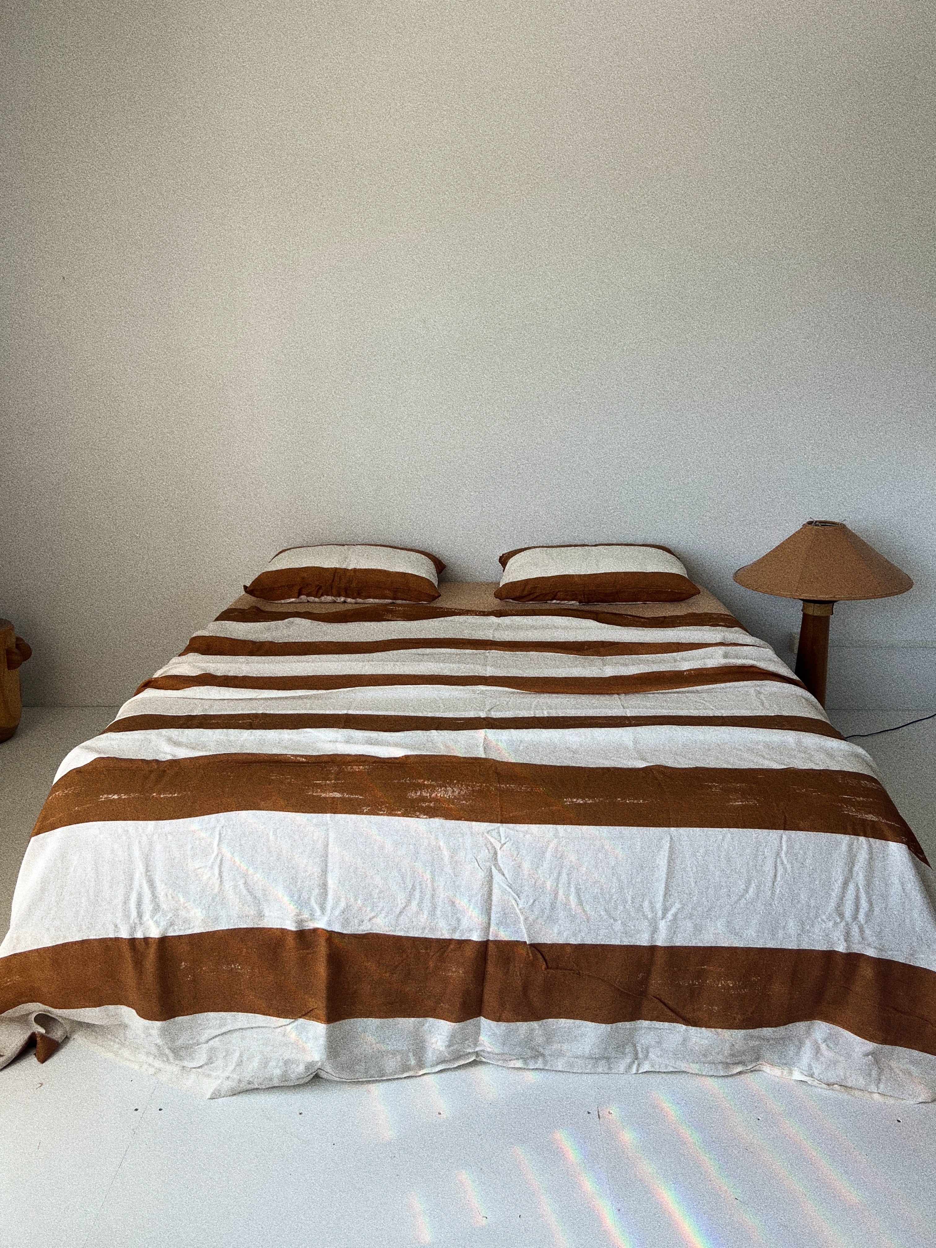 bed cover sheet . mud thick painted stripe