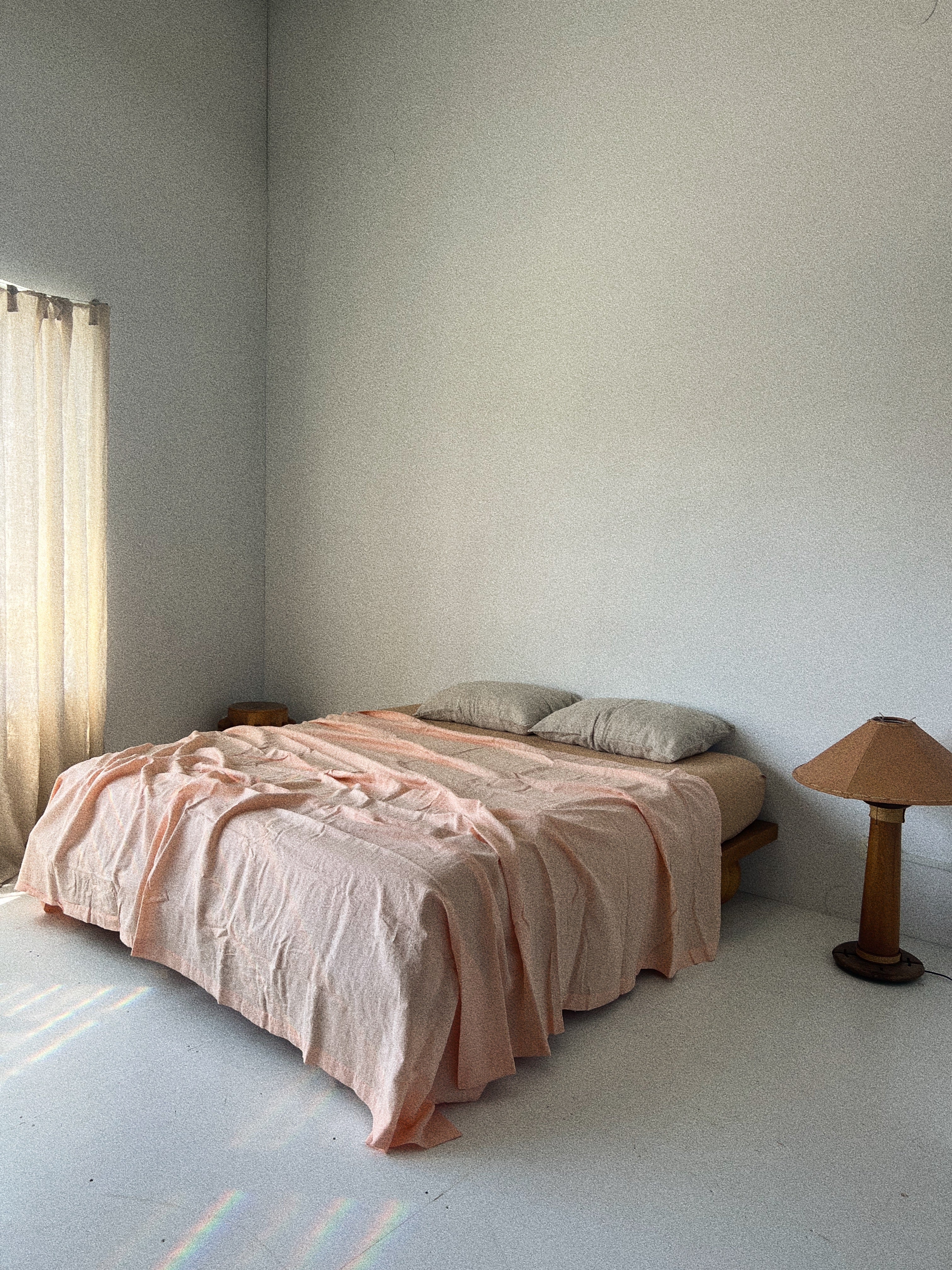 bed cover sheet . peach linen